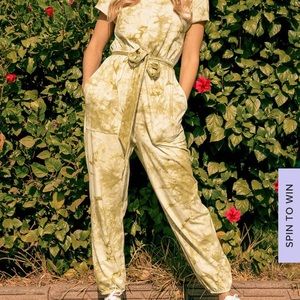 Trip Olive Green Tie-Dye Short Sleeve Jumpsuit